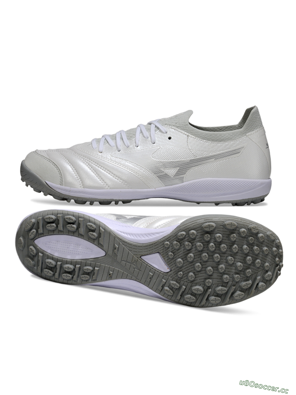 Men's Mizuno Morelia Neo 4 TF Artificial Turf Low-Tops Football Shoes - White/Silver Mist/Carbon Gray 1