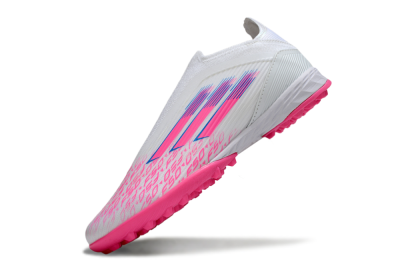 Unisex Adidas F50 Elite Laceless TF Artificial Turf Low-Tops Football Shoes - White/Neon Pink/Sky Blue