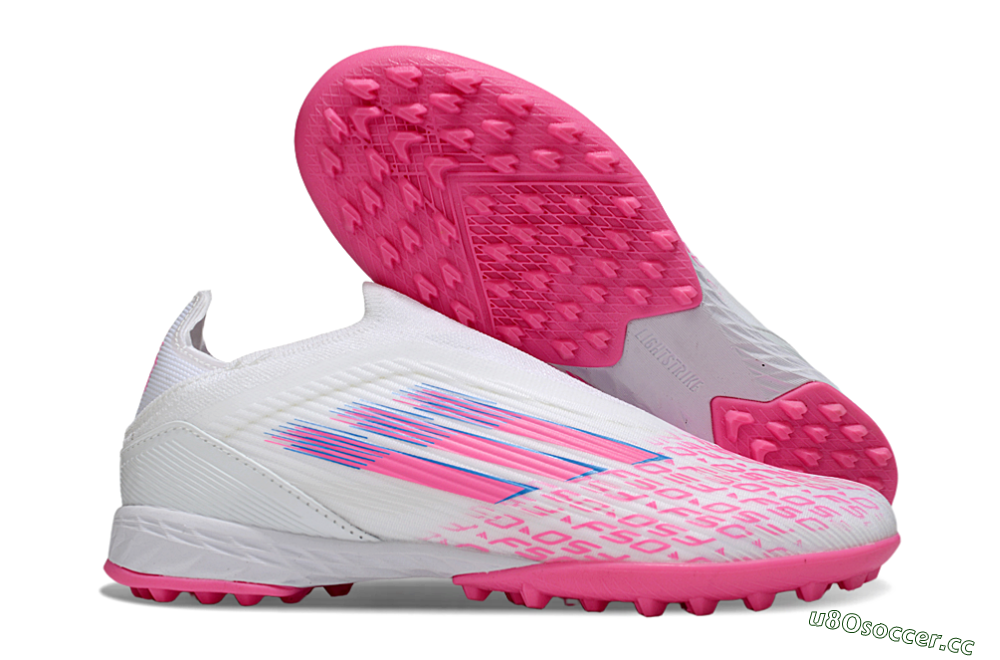 Unisex Adidas F50 Elite Laceless TF Artificial Turf Low-Tops Football Shoes - White/Neon Pink/Sky Blue 2