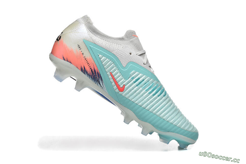 Men's Nike Phantom 6 Low Elite FG Firm Ground Low-Tops Football Boots - Aqua/Soft Blue/Coral Pink 7