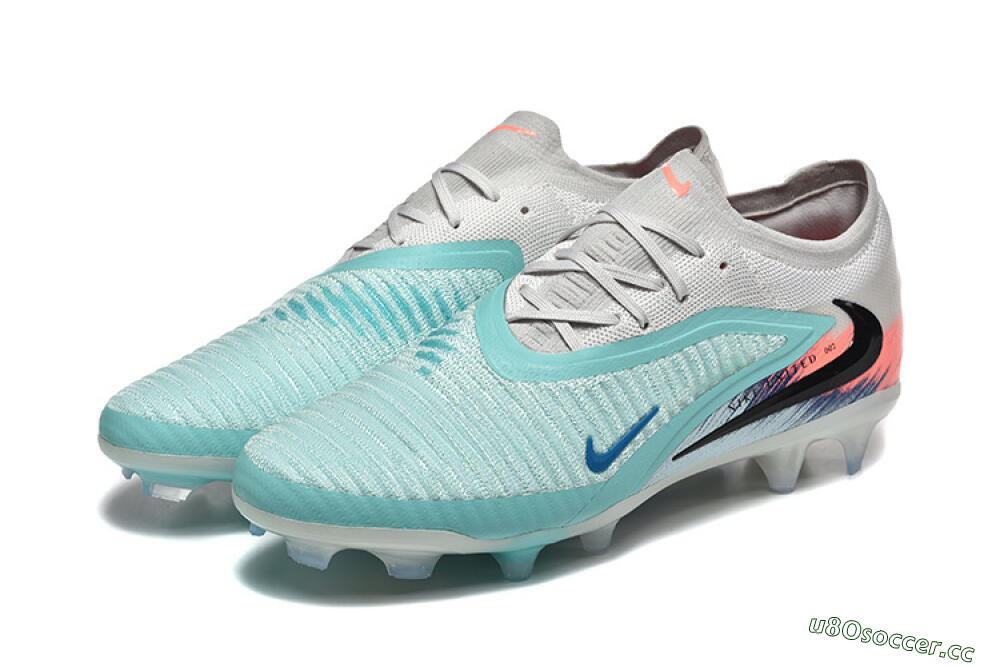 Men's Nike Phantom 6 Low Elite FG Firm Ground Low-Tops Football Boots - Aqua/Soft Blue/Coral Pink 5