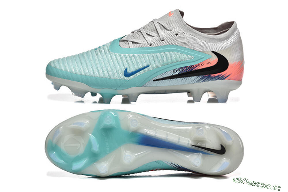 Men's Nike Phantom 6 Low Elite FG Firm Ground Low-Tops Football Boots - Aqua/Soft Blue/Coral Pink 1