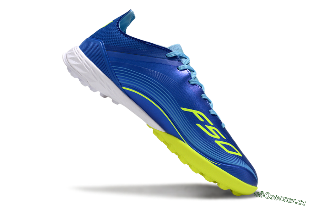 Men's Messi x Adidas F50 Pro TF Artificial Turf Low-Tops Football Shoes - Blue/Electric Blue/Lime Green 4