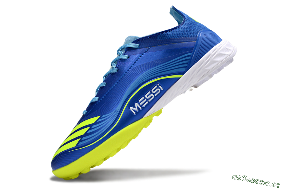 Men's Messi x Adidas F50 Pro TF Artificial Turf Low-Tops Football Shoes - Blue/Electric Blue/Lime Green 5