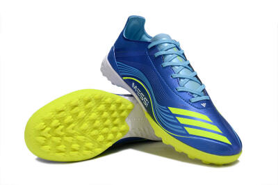 Men's Messi x Adidas F50 Pro TF Artificial Turf Low-Tops Football Shoes - Blue/Electric Blue/Lime Green