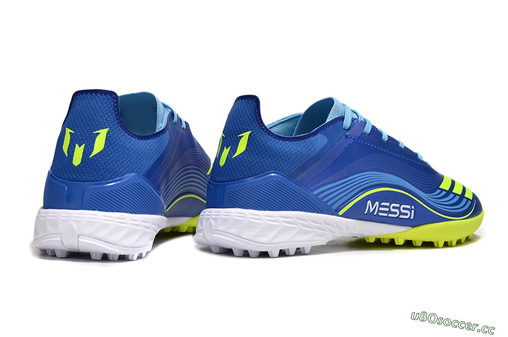 Men's Messi x Adidas F50 Pro TF Artificial Turf Low-Tops Football Shoes - Blue/Electric Blue/Lime Green 6