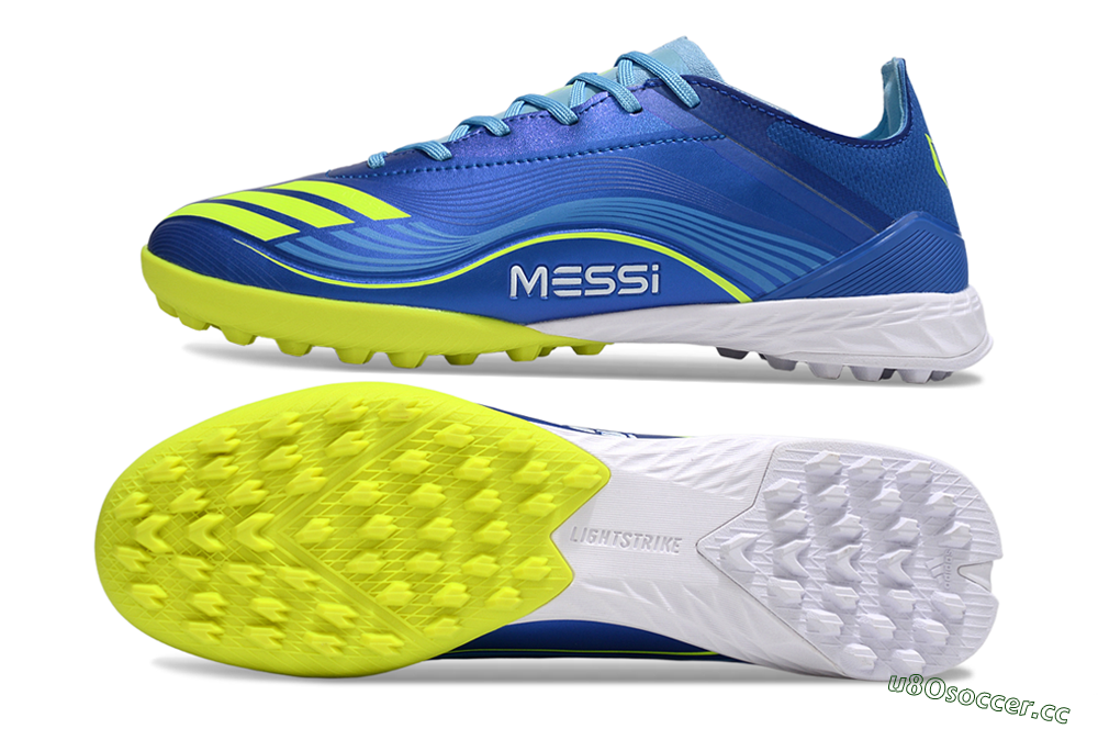 Men's Messi x Adidas F50 Pro TF Artificial Turf Low-Tops Football Shoes - Blue/Electric Blue/Lime Green 1