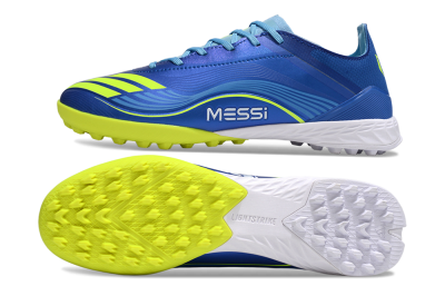 Men's Messi x Adidas F50 Pro TF Artificial Turf Low-Tops Football Shoes - Blue/Electric Blue/Lime Green