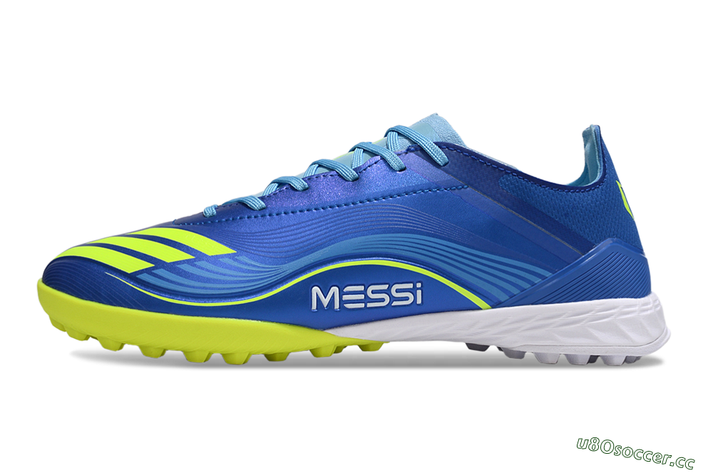 Men's Messi x Adidas F50 Pro TF Artificial Turf Low-Tops Football Shoes - Blue/Electric Blue/Lime Green 0