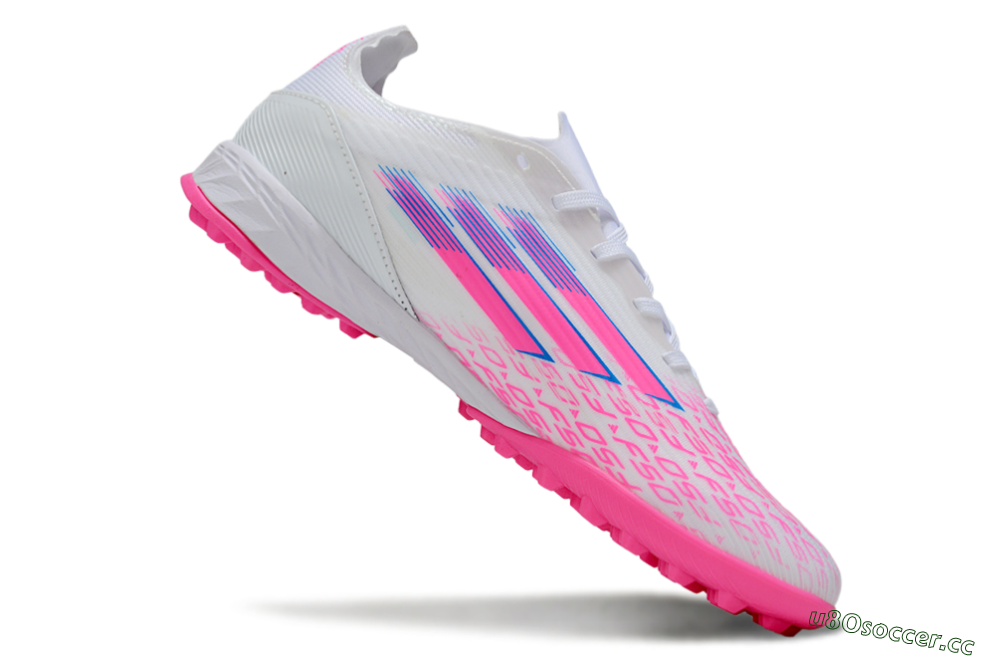 Men's Adidas F50 Elite TF Artificial Turf Low-Tops Football Shoes - White/Bright Pink/Light Blue 5