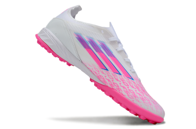 Men's Adidas F50 Elite TF Artificial Turf Low-Tops Football Shoes - White/Bright Pink/Light Blue