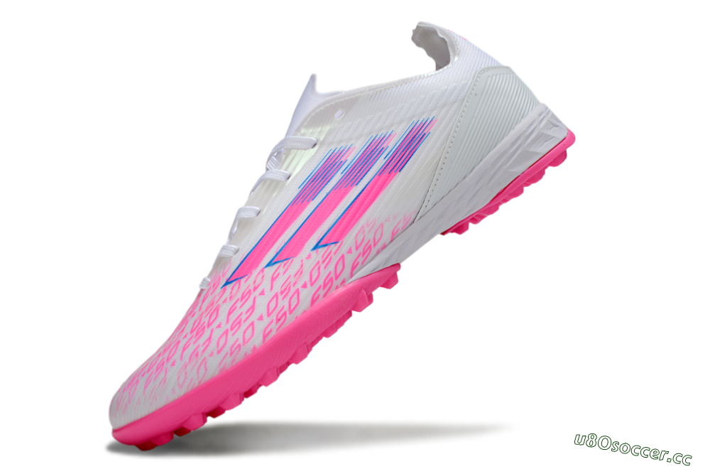 Men's Adidas F50 Elite TF Artificial Turf Low-Tops Football Shoes - White/Bright Pink/Light Blue 6