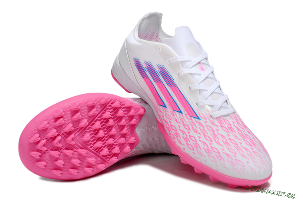 Men's Adidas F50 Elite TF Artificial Turf Low-Tops Football Shoes - White/Bright Pink/Light Blue 4
