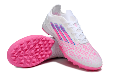 Men's Adidas F50 Elite TF Artificial Turf Low-Tops Football Shoes - White/Bright Pink/Light Blue