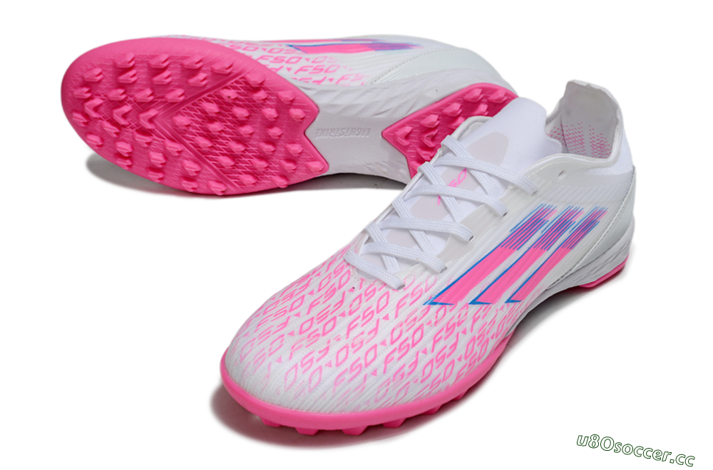 Men's Adidas F50 Elite TF Artificial Turf Low-Tops Football Shoes - White/Bright Pink/Light Blue 3