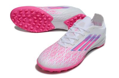Men's Adidas F50 Elite TF Artificial Turf Low-Tops Football Shoes - White/Bright Pink/Light Blue