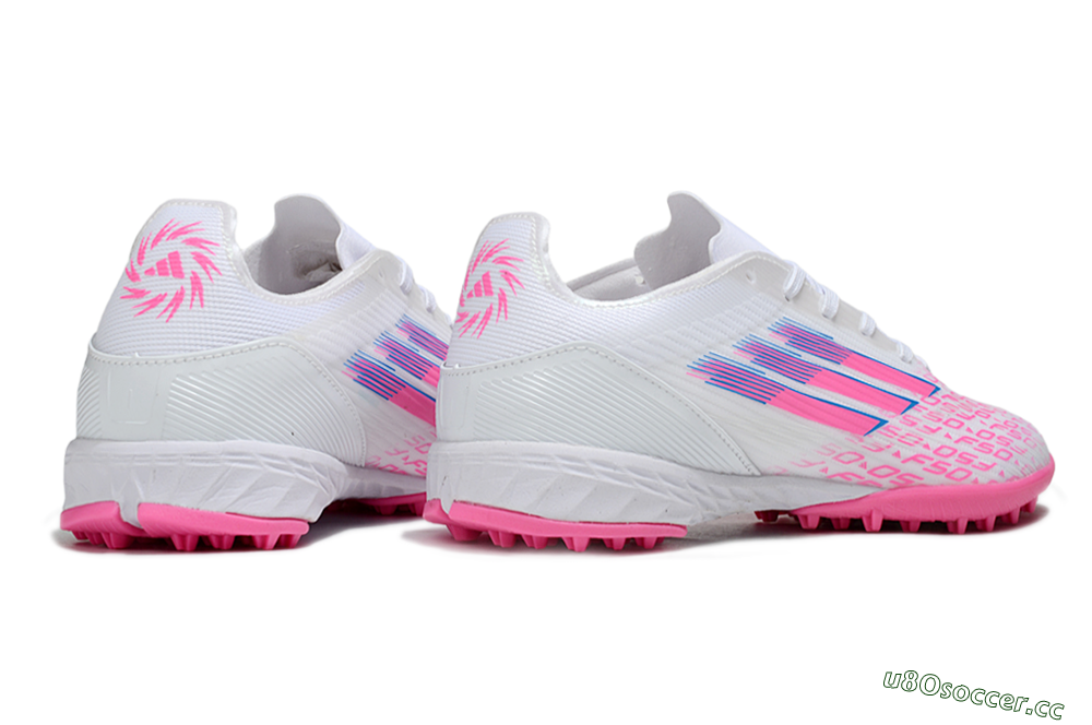 Men's Adidas F50 Elite TF Artificial Turf Low-Tops Football Shoes - White/Bright Pink/Light Blue 7