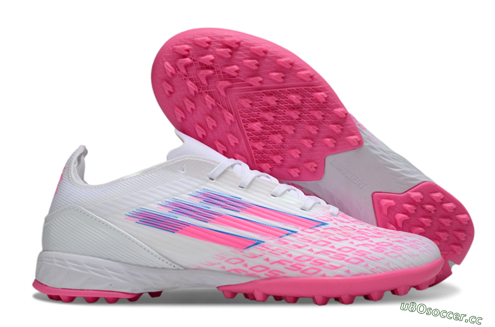 Men's Adidas F50 Elite TF Artificial Turf Low-Tops Football Shoes - White/Bright Pink/Light Blue 2