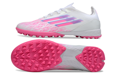 Men's Adidas F50 Elite TF Artificial Turf Low-Tops Football Shoes - White/Bright Pink/Light Blue