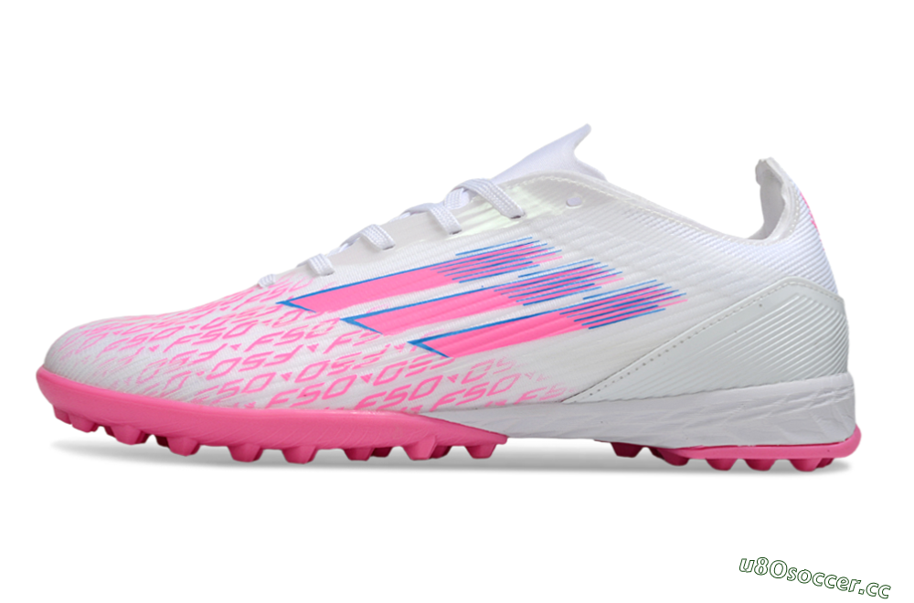 Men's Adidas F50 Elite TF Artificial Turf Low-Tops Football Shoes - White/Bright Pink/Light Blue 0