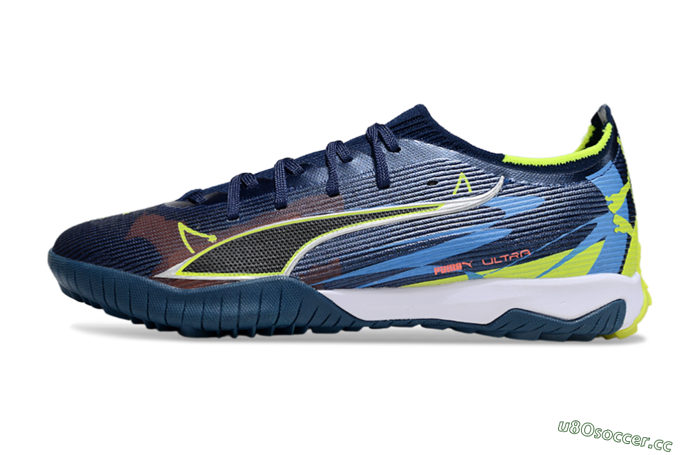Men's Puma Ultra Ultimate TF Artificial Turf Low-Tops Football Shoes - Blue/Neon Green/Orange 0