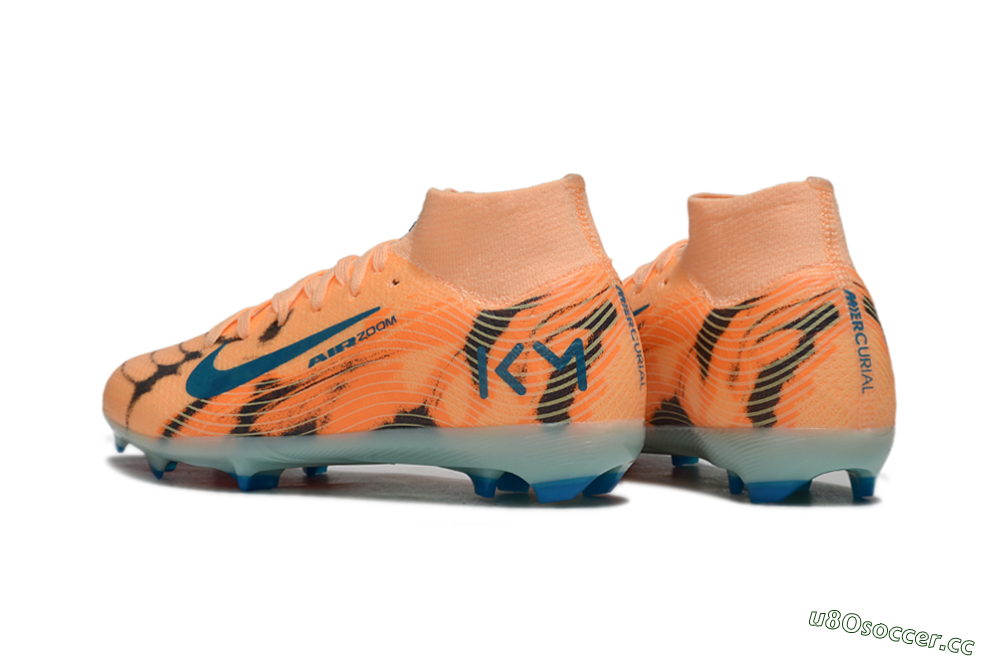 Kids Nike Air Zoom Mercurial Superfly 10 Elite FG Firm Ground High-Tops Football Boots - Orange/Electric Blue/Soft Pink 4