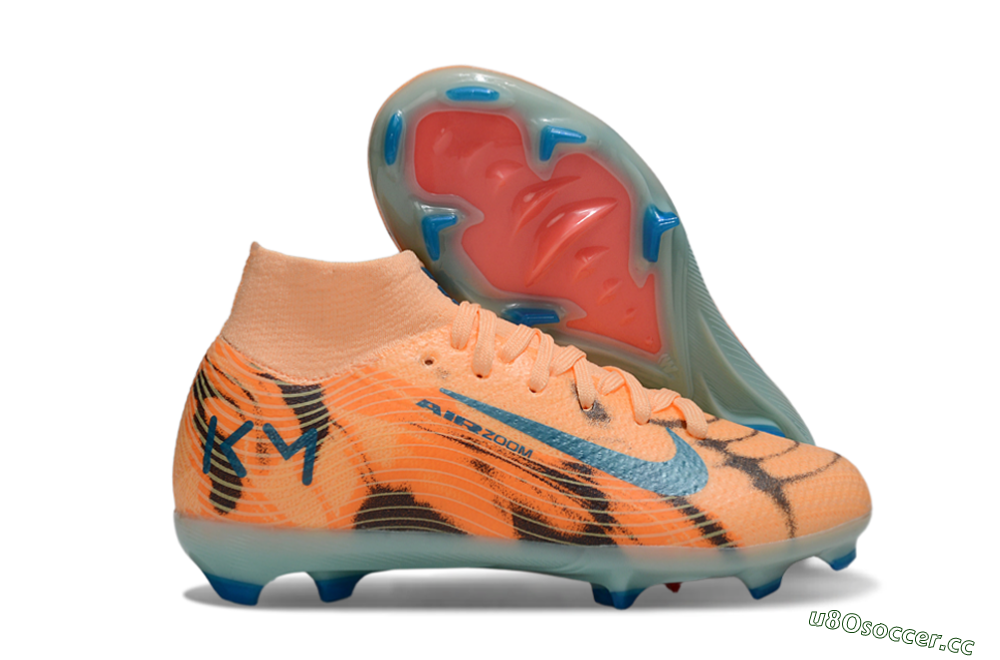 Kids Nike Air Zoom Mercurial Superfly 10 Elite FG Firm Ground High-Tops Football Boots - Orange/Electric Blue/Soft Pink 2