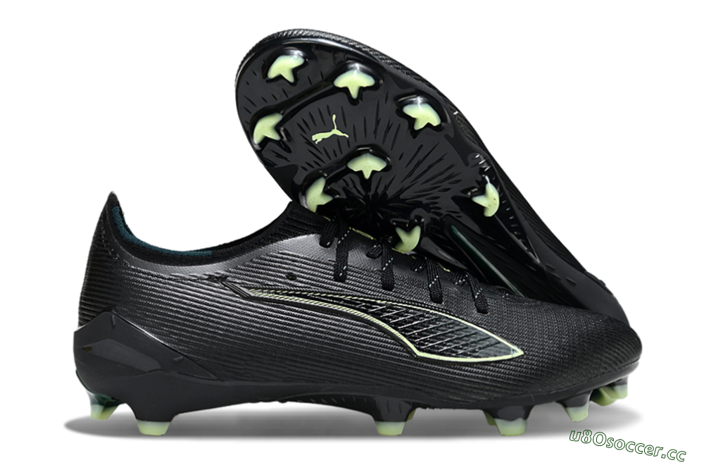 Men's Puma Ultra Ultimate FG Firm Ground Low-Tops Football Boots - Black/Neon Green/Charcoal Gray 2