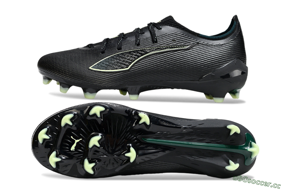 Men's Puma Ultra Ultimate FG Firm Ground Low-Tops Football Boots - Black/Neon Green/Charcoal Gray 1