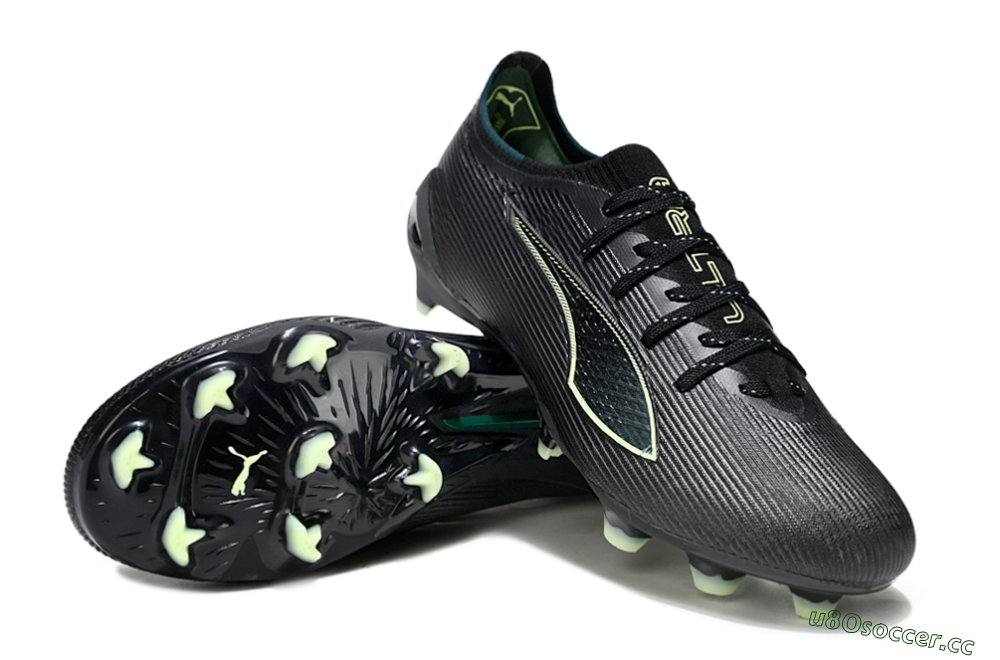 Men's Puma Ultra Ultimate FG Firm Ground Low-Tops Football Boots - Black/Neon Green/Charcoal Gray 3