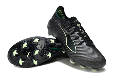 Men's Puma Ultra Ultimate FG Firm Ground Low-Tops Football Boots - Black/Neon Green/Charcoal Gray