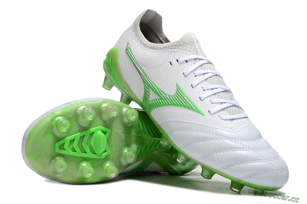 Men's Mizuno Morelia Neo 4 FG Firm Ground Low-Tops Football Boots - White/Lime Green/Neon Green 1