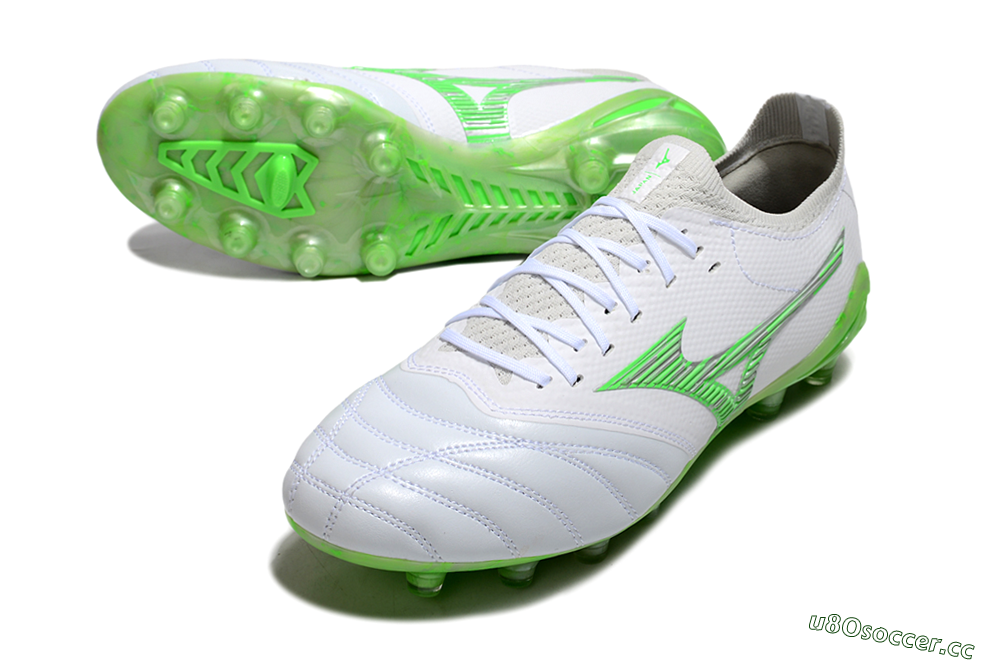 Men's Mizuno Morelia Neo 4 FG Firm Ground Low-Tops Football Boots - White/Lime Green/Neon Green 3