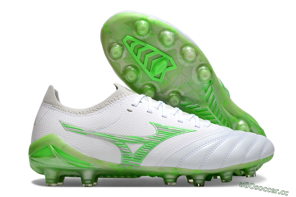 Men's Mizuno Morelia Neo 4 FG Firm Ground Low-Tops Football Boots - White/Lime Green/Neon Green 2