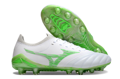Men's Mizuno Morelia Neo 4 FG Firm Ground Low-Tops Football Boots - White/Lime Green/Neon Green