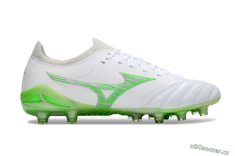 Men's Mizuno Morelia Neo 4 FG Firm Ground Low-Tops Football Boots - White/Lime Green/Neon Green 5