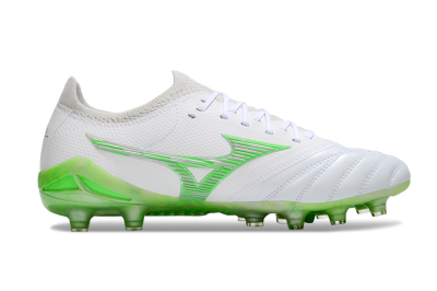 Men's Mizuno Morelia Neo 4 FG Firm Ground Low-Tops Football Boots - White/Lime Green/Neon Green