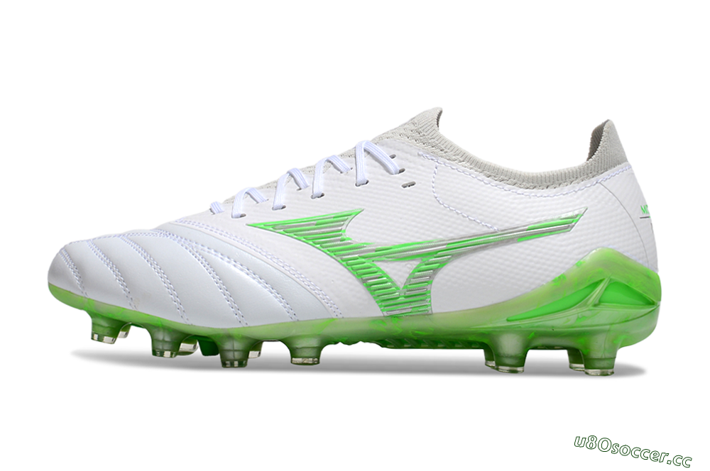 Men's Mizuno Morelia Neo 4 FG Firm Ground Low-Tops Football Boots - White/Lime Green/Neon Green 0