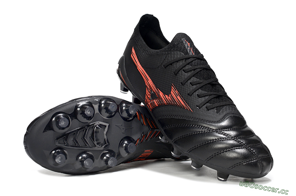 Men's Mizuno Morelia Neo 4 FG Firm Ground Low-Tops Football Boots - Black/Fiery Red/Graphite Black 1