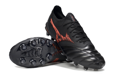 Men's Mizuno Morelia Neo 4 FG Firm Ground Low-Tops Football Boots - Black/Fiery Red/Graphite Black
