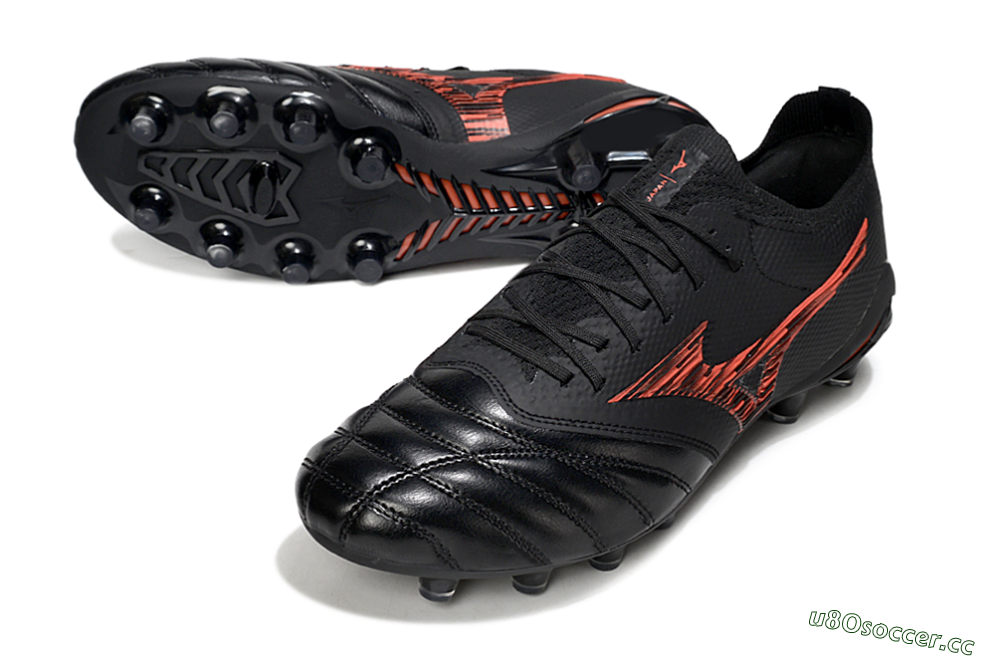 Men's Mizuno Morelia Neo 4 FG Firm Ground Low-Tops Football Boots - Black/Fiery Red/Graphite Black 3
