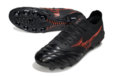 Men's Mizuno Morelia Neo 4 FG Firm Ground Low-Tops Football Boots - Black/Fiery Red/Graphite Black
