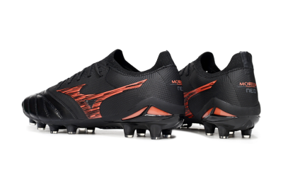 Men's Mizuno Morelia Neo 4 FG Firm Ground Low-Tops Football Boots - Black/Fiery Red/Graphite Black