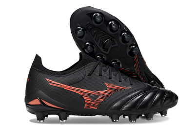 Men's Mizuno Morelia Neo 4 FG Firm Ground Low-Tops Football Boots - Black/Fiery Red/Graphite Black