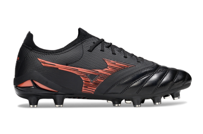 Men's Mizuno Morelia Neo 4 FG Firm Ground Low-Tops Football Boots - Black/Fiery Red/Graphite Black