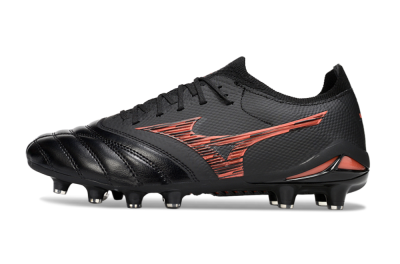 Men's Mizuno Morelia Neo 4 FG Firm Ground Low-Tops Football Boots - Black/Fiery Red/Graphite Black