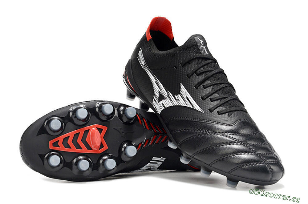 Men's Mizuno Morelia Neo 4 FG Firm Ground Low-Tops Football Boots - Black/Crimson Red/Steel Gray 1