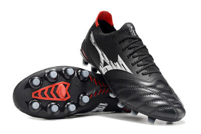 Men's Mizuno Morelia Neo 4 FG Firm Ground Low-Tops Football Boots - Black/Crimson Red/Steel Gray