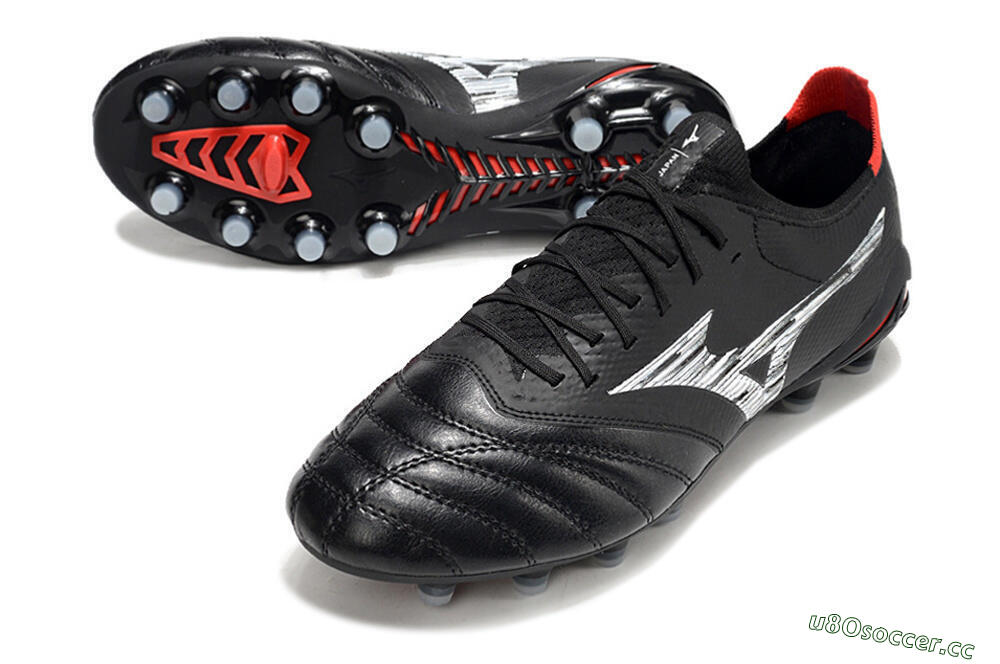 Men's Mizuno Morelia Neo 4 FG Firm Ground Low-Tops Football Boots - Black/Crimson Red/Steel Gray 3