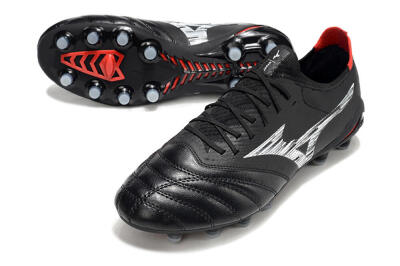 Men's Mizuno Morelia Neo 4 FG Firm Ground Low-Tops Football Boots - Black/Crimson Red/Steel Gray